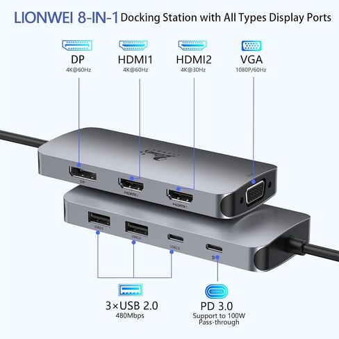 USB C to USB C Hub Dual Monitor Adapter with 4K@60Hz USB4 Display Ports Video Output,100W PD, 10Gbps Data Transfer, USB-C Splitter Multiport Dongle for MacBook Pro, iPad Pro and More Type C Devices in Saudi Arabia