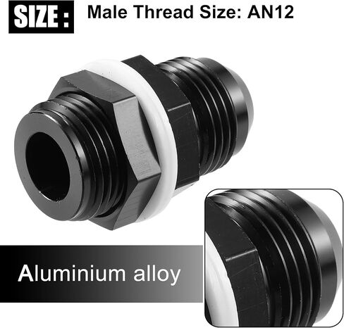 X AUTOHAUX 2pcs Car Male AN12 12AN to Male AN12 12AN Flare Hose Reducer Fuel Line Fitting Adapter Fuel Oil Cooler Bulkhead Adapter Aluminum Alloy Black in Saudi Arabia
