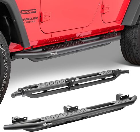 Quadratec QRC Side Armor Rocker Guards with Step, Pair of 2 - Fits Jeep Wrangler YJ, TJ, JK, JL 2-Door & 4-Door - Solid Welded Steel - Black Powder Coated Finish - Side Step Running Boards (JL 4-Door) in Kuwait
