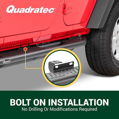 Quadratec QRC Side Armor Rocker Guards with Step, Pair of 2 - Fits Jeep Wrangler YJ, TJ, JK, JL 2-Door & 4-Door - Solid Welded Steel - Black Powder Coated Finish - Side Step Running Boards (JL 4-Door) in Kuwait