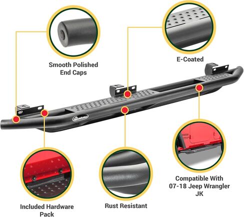 Quadratec QRC Side Armor Rocker Guards with Step, Pair of 2 - Fits Jeep Wrangler YJ, TJ, JK, JL 2-Door & 4-Door - Solid Welded Steel - Black Powder Coated Finish - Side Step Running Boards (JL 4-Door) in Kuwait