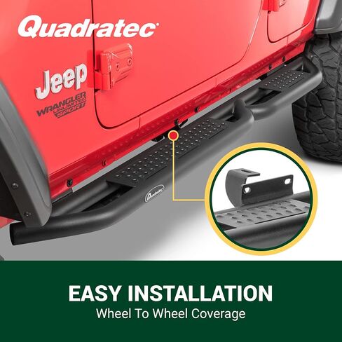 Quadratec QRC Side Armor Rocker Guards with Step, Pair of 2 - Fits Jeep Wrangler YJ, TJ, JK, JL 2-Door & 4-Door - Solid Welded Steel - Black Powder Coated Finish - Side Step Running Boards (JL 4-Door) in Kuwait