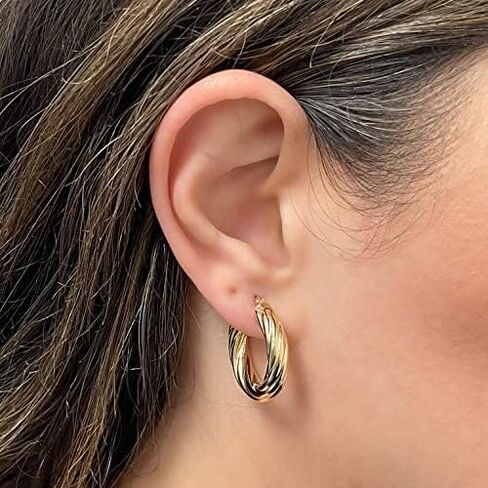 Italian 14k Yellow Gold Twisted Round Hoop Earrings in Saudi Arabia