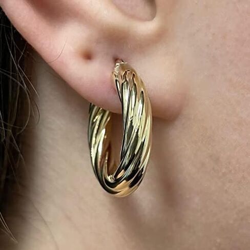 Italian 14k Yellow Gold Twisted Round Hoop Earrings in Saudi Arabia