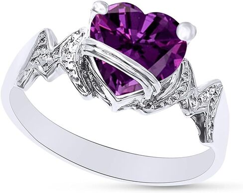 AFFY Heart Shape Simulated Birthstone In 14K White Gold Over 925 Sterling Silver in Saudi Arabia