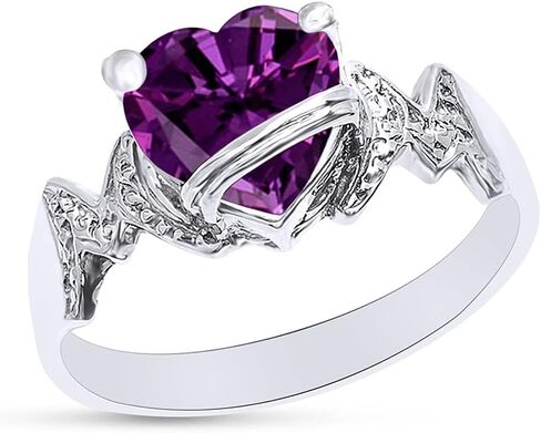 AFFY Heart Shape Simulated Birthstone In 14K White Gold Over 925 Sterling Silver in Saudi Arabia
