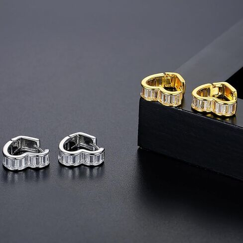 Heart-Shaped Hoop Earrings for Women, 14K Gold Emerald Moissanite Earrings, Unique Gift for Her in Saudi Arabia