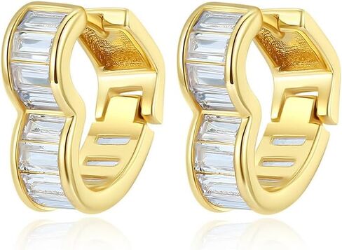 Heart-Shaped Hoop Earrings for Women, 14K Gold Emerald Moissanite Earrings, Unique Gift for Her in Saudi Arabia