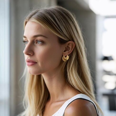 أقراط طوق ذهبية 14K للنساء مكتنزة الذهب المطلي بالقران بيان المجوهرات in Kuwait