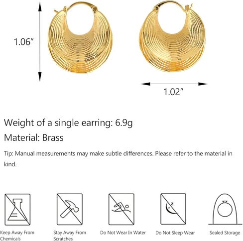 أقراط طوق ذهبية 14K للنساء مكتنزة الذهب المطلي بالقران بيان المجوهرات in Kuwait