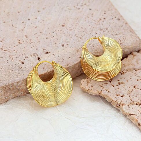 أقراط طوق ذهبية 14K للنساء مكتنزة الذهب المطلي بالقران بيان المجوهرات in Kuwait