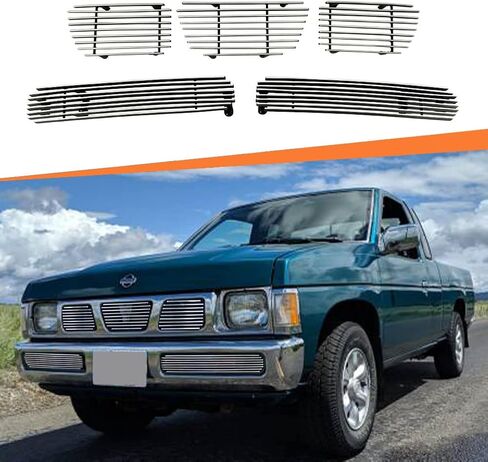 Compatible with Nissan Hardbody Pickup 1995 1996 1997 Main Upper Lower Bumper Aluminum Horizontal Billet Grille Grill Insert Combo (Black Powder Coated) in Saudi Arabia