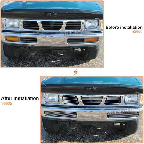 Compatible with Nissan Hardbody Pickup 1995 1996 1997 Main Upper Lower Bumper Aluminum Horizontal Billet Grille Grill Insert Combo (Black Powder Coated) in Saudi Arabia