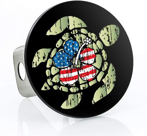 Aloha Hitch Cover - Hibiscus Tropical Patriotism - Quality UV Printed Black Powder Coated Solid Brass Emblem with Stainless Steel Post in Kuwait