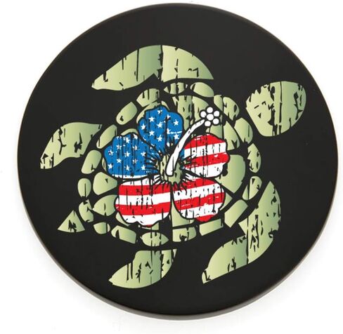 Aloha Hitch Cover - Hibiscus Tropical Patriotism - Quality UV Printed Black Powder Coated Solid Brass Emblem with Stainless Steel Post in Kuwait