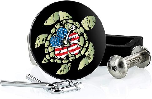 Aloha Hitch Cover - Hibiscus Tropical Patriotism - Quality UV Printed Black Powder Coated Solid Brass Emblem with Stainless Steel Post in Kuwait