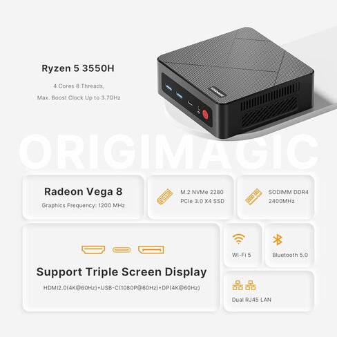 C4 Mini PC AMD Ryzen 5 3550H(Up to 3.7Ghz), 16GB DDR4 RAM 512GB M.2 NVMe SSD Mini Desktop Computers Radeon Vega 8, Triple Display, Dual RJ45 LAN, Wi-Fi 5, USB 3.2, BT 5.0 in Saudi Arabia