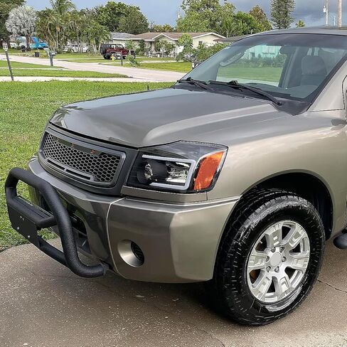 المواصفات المصابيح الأمامية السوداء مع شريط ضوء LED متوافق مع 2004-2015 Nissan Titan ، 2004-2007 Armada ، Armaved Left + Live Pair Assembly in Kuwait