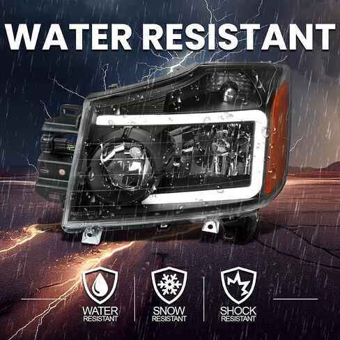 المواصفات المصابيح الأمامية السوداء مع شريط ضوء LED متوافق مع 2004-2015 Nissan Titan ، 2004-2007 Armada ، Armaved Left + Live Pair Assembly in Kuwait