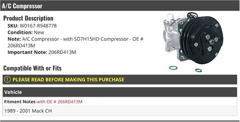 ضاغط A/C - متوافق مع 1989-2001 Mack Ch in Saudi Arabia