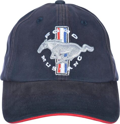 Men's Ford Mustang Tri-Bar Pony Logo Cap Distressed Navy Blue Hat, 0-8 in Saudi Arabia