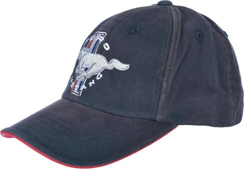 Men's Ford Mustang Tri-Bar Pony Logo Cap Distressed Navy Blue Hat, 0-8 in Saudi Arabia