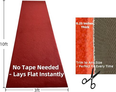 Red Carpet Runner for Party 3x10ft – 450 GSM Thick, 0.25" Non-Slip Waterproof Rubber Backing, Heavy Duty, Cuttable for Weddings, Events, Parties, Indoor/Outdoor Use in Kuwait
