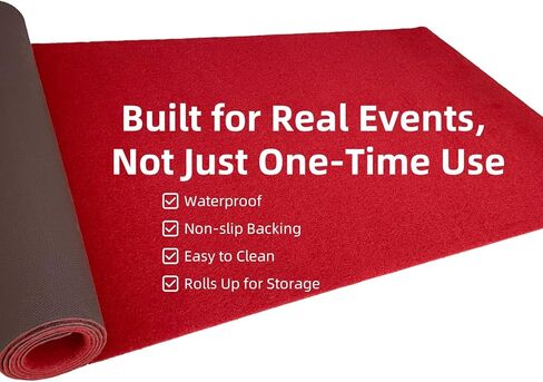 Red Carpet Runner for Party 3x10ft – 450 GSM Thick, 0.25" Non-Slip Waterproof Rubber Backing, Heavy Duty, Cuttable for Weddings, Events, Parties, Indoor/Outdoor Use in Kuwait
