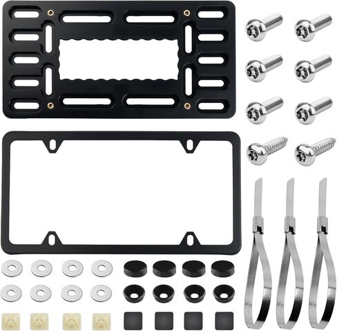 Front License Plate Frames Kit,Stainless Steel License Plate Cover with Mounting Hardware for Plates Secure Fixing and Car Decorations,Universal Front Licenses Plates Holder (Black) in Saudi Arabia