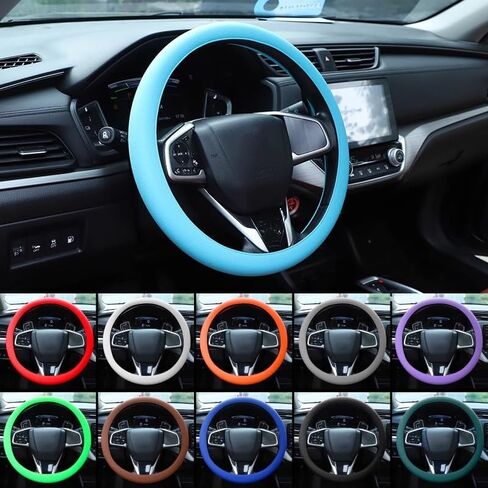 Universal Four Season Thin Silicone Steering Wheel Cover - Anti Slip Wear Resistant Comfortable for Car Black in Saudi Arabia