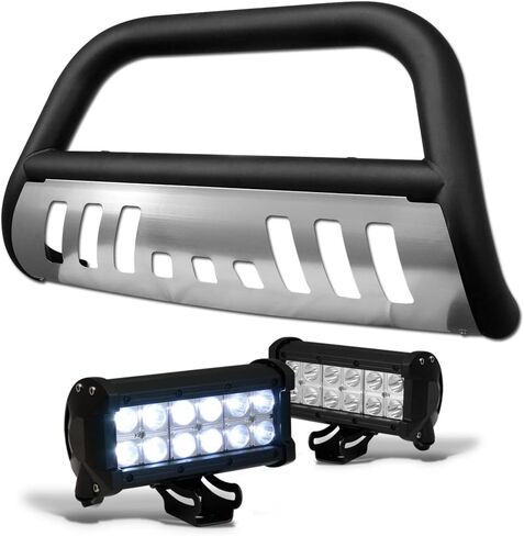 7422450913915 متوافق مع 2005-2011 دودج داكوتا / 2006-2009 Mitsubishi Raider Matte Black Classic Bar Bar Bar Bar Bar Bar Bar Bar Bare مع لوحة زرقاء مقاوم للصدأ + 36W Cree LED ضباب LED in Saudi Arabia