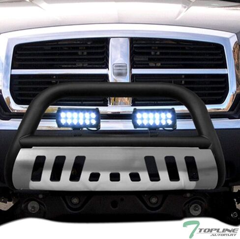 7422450913915 متوافق مع 2005-2011 دودج داكوتا / 2006-2009 Mitsubishi Raider Matte Black Classic Bar Bar Bar Bar Bar Bar Bar Bar Bare مع لوحة زرقاء مقاوم للصدأ + 36W Cree LED ضباب LED in Saudi Arabia