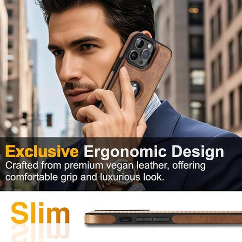 حافظة لهاتف آيفون 14 برو من الجلد الفاخر بشعار عتيق وغطاء حماية فائق النحافة 2022 مقاس 6.1 بوصة (أسود) in Kuwait