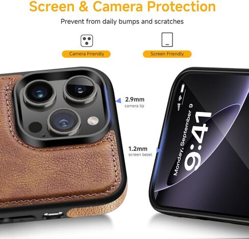 حافظة لهاتف آيفون 14 برو من الجلد الفاخر بشعار عتيق وغطاء حماية فائق النحافة 2022 مقاس 6.1 بوصة (أسود) in Kuwait