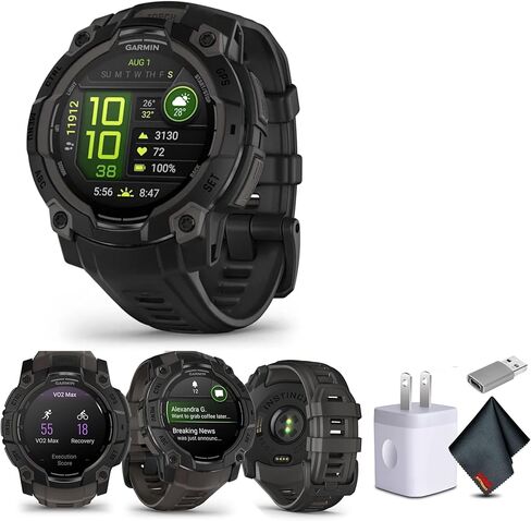 Garmin Instinct 3 50mm ، شاشة AMOLED ، ساعة GPS الذكية في الهواء الطلق الوعرة ، إطار مقوى بالمعادن ، مصباح يدوي مدمج ، عمر بطارية 24 يومًا ، Tropic/Twilight 010-03020-01 حزمة الساعات الذكية التكتيكية التكتيكية in Kuwait