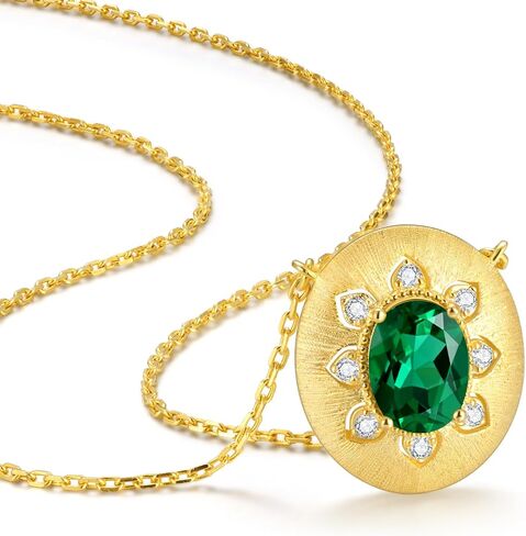 14K Brushed Gold Sunflower Necklaces for Women Moissanite or Lab-Grown Emerald/Garnet/Amethyst Pendant with Hairline Detailing Trendy 925 Sterling Silver Jewelry Gifts for Her Birthday in Saudi Arabia