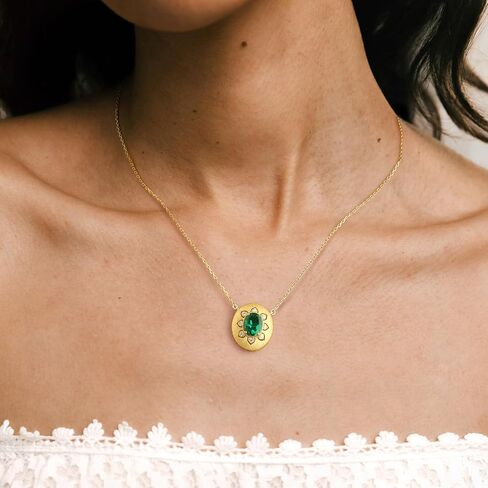 14K Brushed Gold Sunflower Necklaces for Women Moissanite or Lab-Grown Emerald/Garnet/Amethyst Pendant with Hairline Detailing Trendy 925 Sterling Silver Jewelry Gifts for Her Birthday in Saudi Arabia