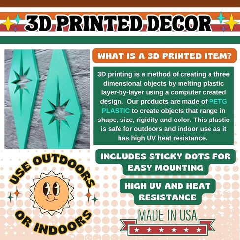 Mid Century Modern Vintage Style Diamond Star Bursts Wall Decor 1960s Retro Home Office Décor MCM Vintage Style Home Decoration Haning Wall Art TEAL (Teal) in Saudi Arabia