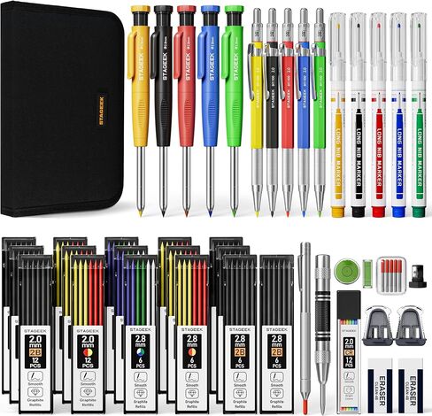 34 Pack Carpenter Pencil Set with Sharpener, Mechanical Carpenter Pencils with Deep Hole Long-Nib Marker Pens, Carbide Scribe Tool & Construction Pencils for Architect Woodworking with Case in Saudi Arabia