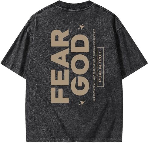 Graphic Tees Summer Women Men Cotton Novelty Oversized Crew Fear God in Bible Christian Washed T-Shirt in Saudi Arabia