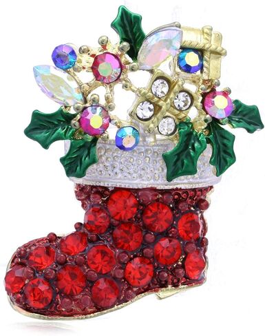 Merry Christmas Jewelry Poinsettia Flower Tree Candy Cane Charm Brooch Pin in Saudi Arabia