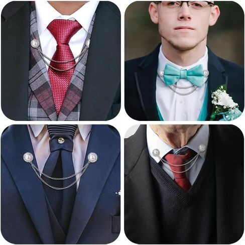 Pearl Brooch Pins Hanging Chain Lapel Pin for Men Suits Rhinestone Brooch Pin Tassel Chain Brooches Collar Pins Pearl Accessories for Men Women Dress Suit Shirt Collar Chains in Saudi Arabia