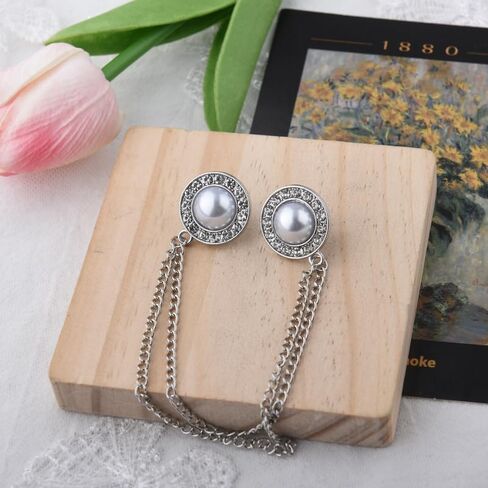 Pearl Brooch Pins Hanging Chain Lapel Pin for Men Suits Rhinestone Brooch Pin Tassel Chain Brooches Collar Pins Pearl Accessories for Men Women Dress Suit Shirt Collar Chains in Saudi Arabia