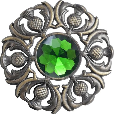 Luxurious Scottish Kilt Fly Plaid Brooch - Premium Thistle Design Adorned with Sparkling Stones, Handcrafted Tartan Sash Pin, Luxurious Accessory for Women’s Highland Dress in Saudi Arabia