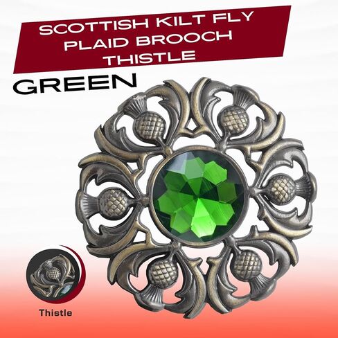 Luxurious Scottish Kilt Fly Plaid Brooch - Premium Thistle Design Adorned with Sparkling Stones, Handcrafted Tartan Sash Pin, Luxurious Accessory for Women’s Highland Dress in Saudi Arabia