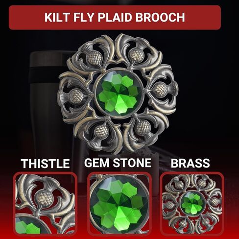 Luxurious Scottish Kilt Fly Plaid Brooch - Premium Thistle Design Adorned with Sparkling Stones, Handcrafted Tartan Sash Pin, Luxurious Accessory for Women’s Highland Dress in Saudi Arabia