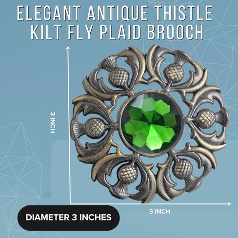Luxurious Scottish Kilt Fly Plaid Brooch - Premium Thistle Design Adorned with Sparkling Stones, Handcrafted Tartan Sash Pin, Luxurious Accessory for Women’s Highland Dress in Saudi Arabia