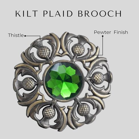 Luxurious Scottish Kilt Fly Plaid Brooch - Premium Thistle Design Adorned with Sparkling Stones, Handcrafted Tartan Sash Pin, Luxurious Accessory for Women’s Highland Dress in Saudi Arabia