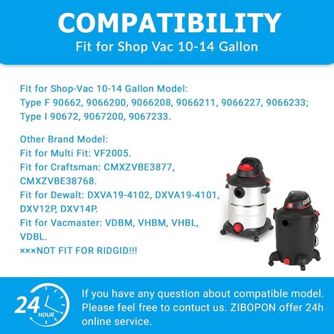90662 Type F / 90672 Type I Vacuum Bags Replacement for Shop Vac 10-14 Gallon Disposable Collection Filter Bag, Part# 9066200, 9066233, 9067200, 9067233, VF2005(6 Pack) in Kuwait