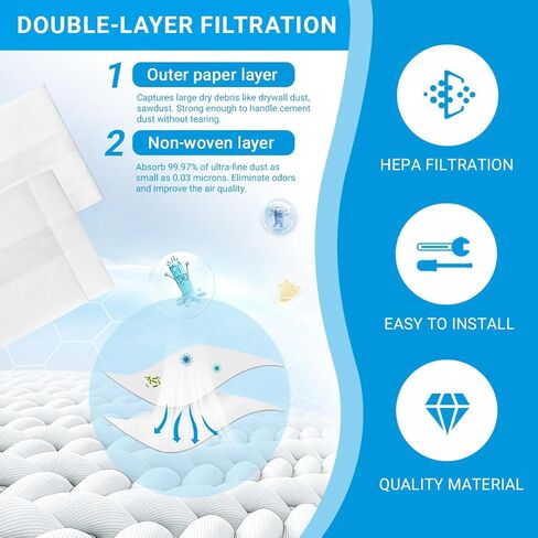 90662 Type F / 90672 Type I Vacuum Bags Replacement for Shop Vac 10-14 Gallon Disposable Collection Filter Bag, Part# 9066200, 9066233, 9067200, 9067233, VF2005(6 Pack) in Kuwait